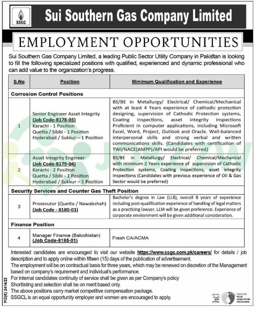 Sui Southern Gas Company SSGC Jobs 2023 for Multiple Positions - Jobzzw
